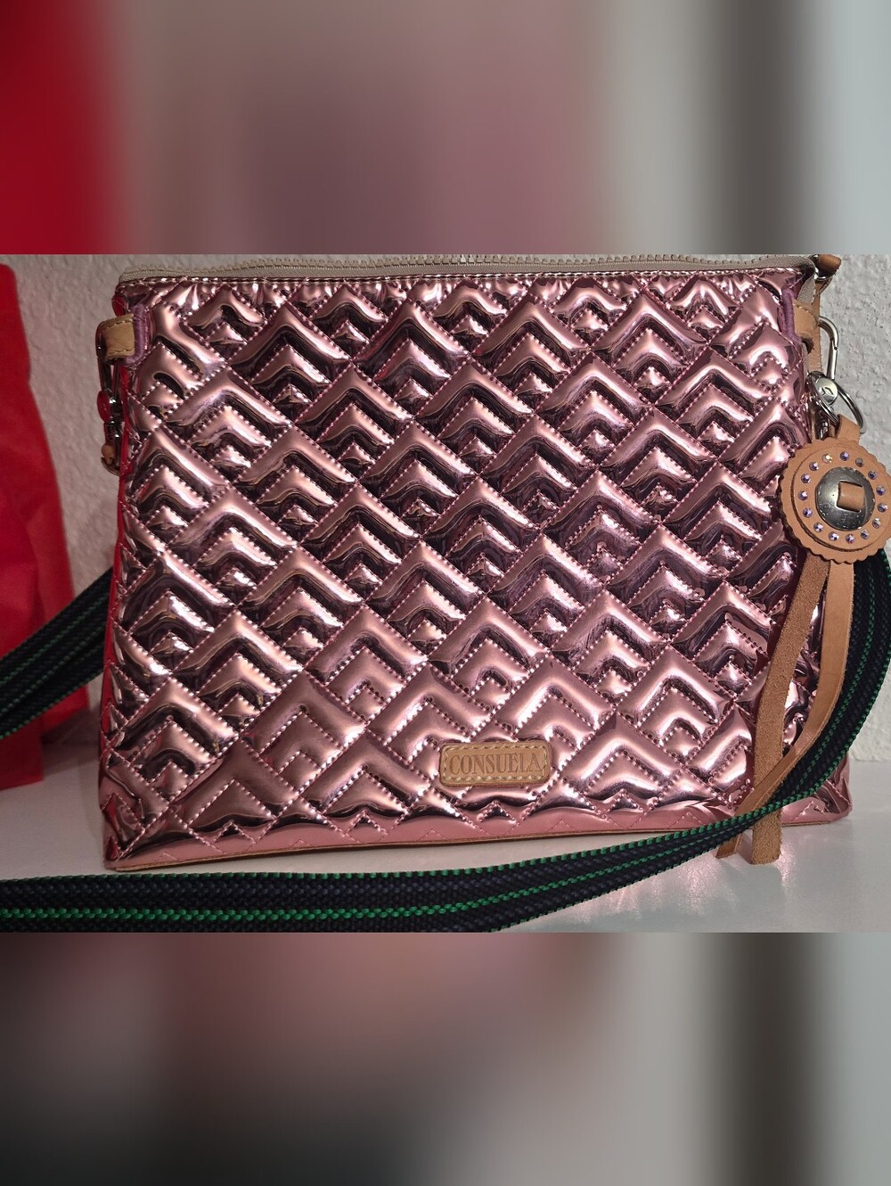 Consuela Quilted Metallic Clutch in Rose Pink